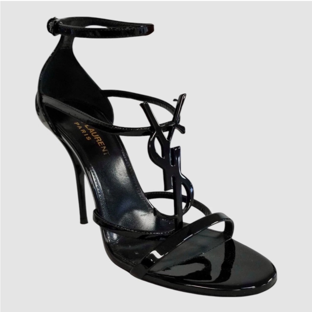 Saint Laurent Glossy Black Strappy Heels - Picture 2 of 4